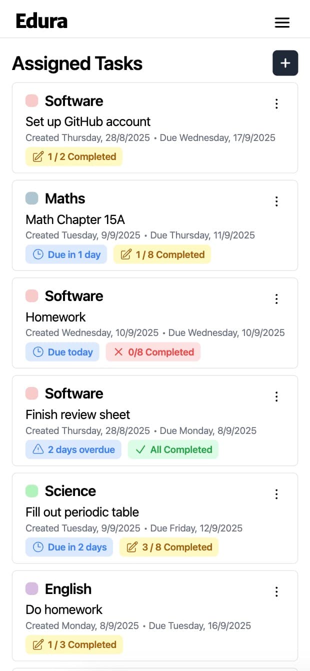 Edura mobile teacher tasks